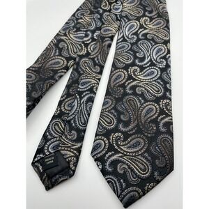 Pronto Uomo Mens Silk Necktie Black Grey Tan Paisley Jacquard Classic Formal Tie